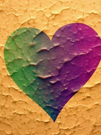 Generative AI : Old brown paper texture and heart decorationの素材