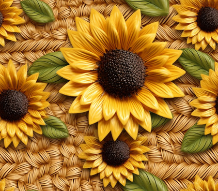 Generative AI : Bamboo fence and Sunflower leavesの素材