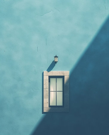 Generative AI : Blue window on wallの素材