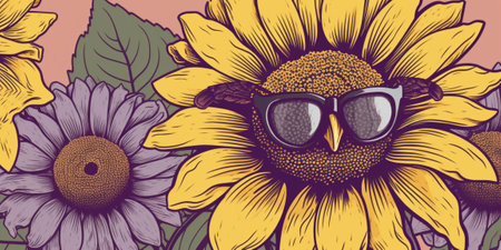 Generative AI : Sunflower and beeの素材