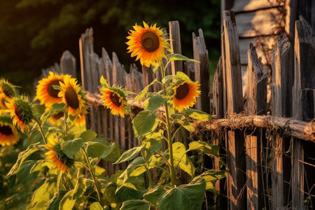 Generative AI : Bamboo fence and Sunflower leavesの素材