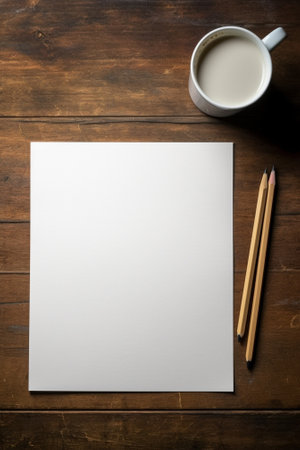 Generative AI : Brown paper and pencil on wooden tableの素材