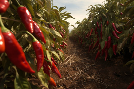 Generative AI : Red Birds eye chili pepper plants closeupの素材
