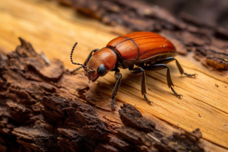 Generative AI : Red ant attacking beetle on a treeの素材