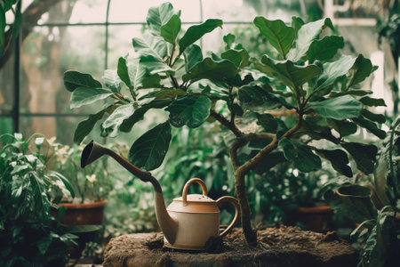 Generative AI : Stephania erecta plant growing in watering canの素材