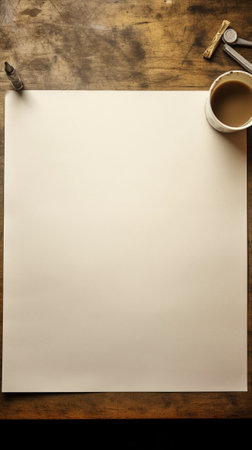 Generative AI : Brown paper and pencil on wooden tableの素材
