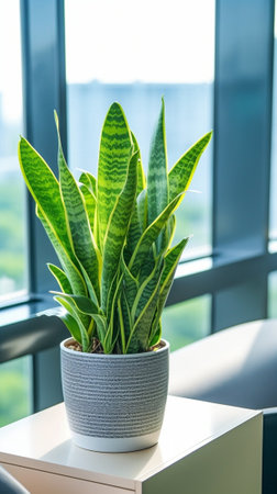 Generative AI : Mini Turtle Plant and mini snake plant on glass table relax corner balcony viewの素材
