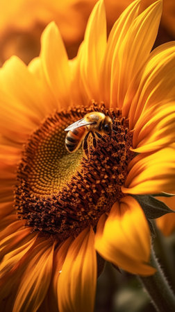 Generative AI : Sunflower and beeの素材