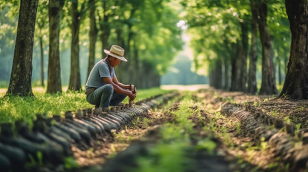 Generative AI : Farmers in Rubber tree fieldの素材