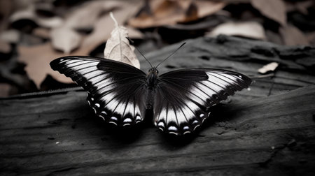Generative AI : Black Butterfly on leafの素材