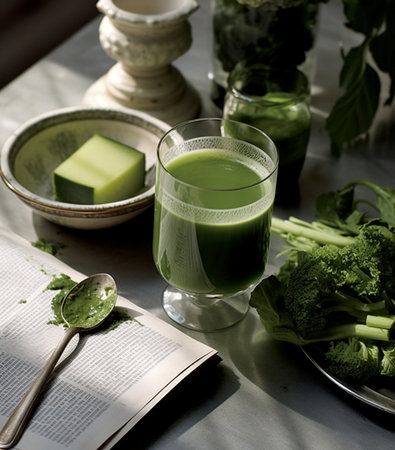 Generative AI : Raw pennywort juice and notebookの素材
