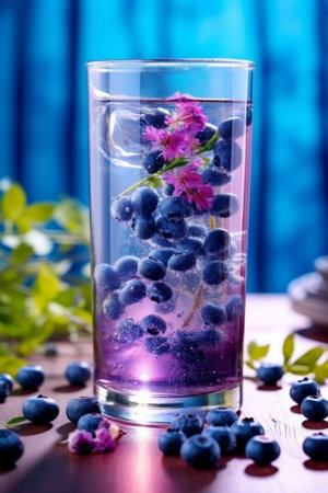 Generative AI : butterfly pea juice cup with flowerの素材