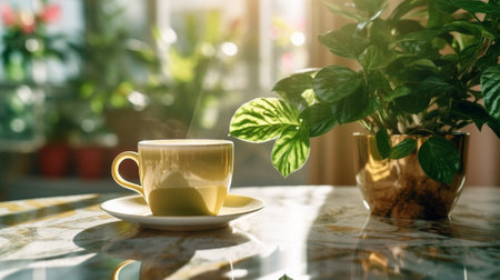 Generative AI : Espresso glass cup and plant potの素材