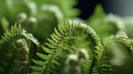 Generative AI : Davallia solida Fern leaves close upの素材