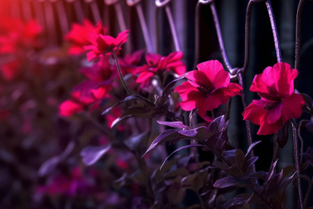 Generative AI : Fence with red flowersの素材