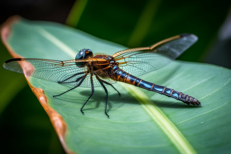 Generative AI : Dragonfly on top of rice leafの素材