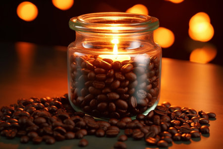 Generative AI : Roasted Coffee Beans in Glass Bottleの素材