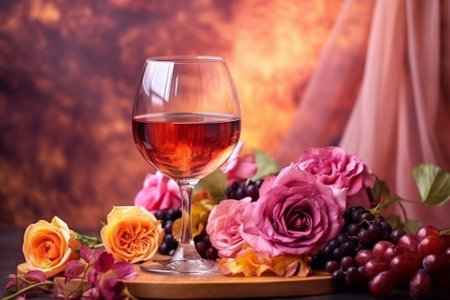 Generative AI : Red Grape juice and pink rose flower and plantの素材
