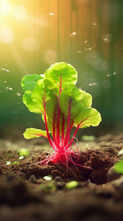 Generative AI : Red Green leaf vegetables amaranth and Coriander growingの素材