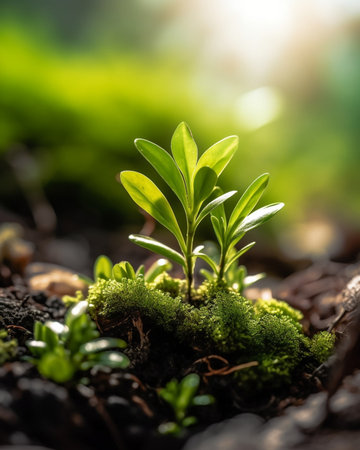 Generative AI : Small young green plants growingの素材