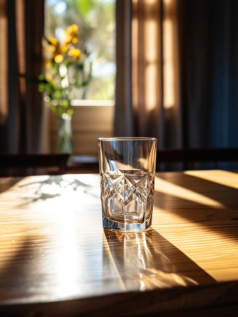 Generative AI : Glass with ice on wooden tableの素材