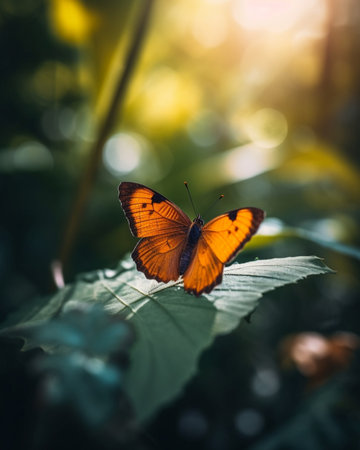 Generative AI : Butterfly on leafの素材
