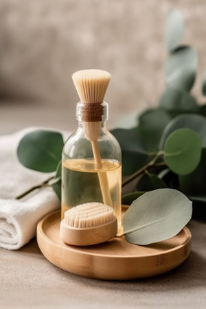 Generative AI : Eco firendly bamboo toothbrush and hair brush and loofah and plant potの素材