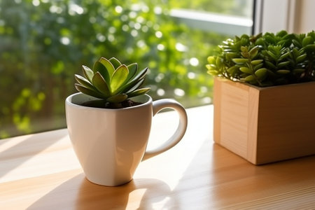 Generative AI : Heart pattern white cup at outdoor with insectの素材