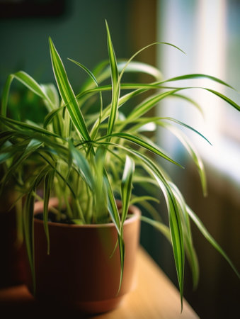 Generative AI : Chlorophytum comosum small Spider plant macro closeupの素材