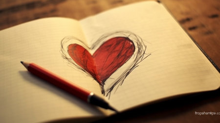 Generative AI : Heart with notebooks and flowerの素材