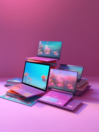 Generative AI : Ice Red strawberry juice laptop and notebooksの素材