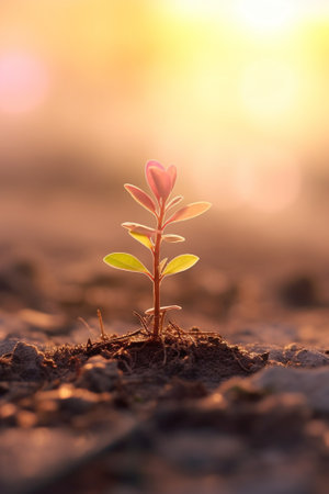 Generative AI : Small growing tree in the morning lightの素材
