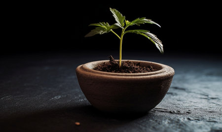 Generative AI : Small brown cup with small plantの素材