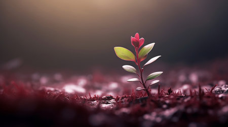 Generative AI : Small young red plants growingの素材