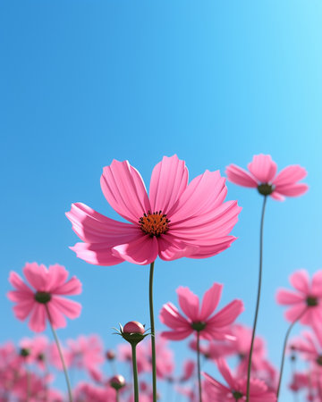 Generative AI : Pink cosmos in flower fieldの素材