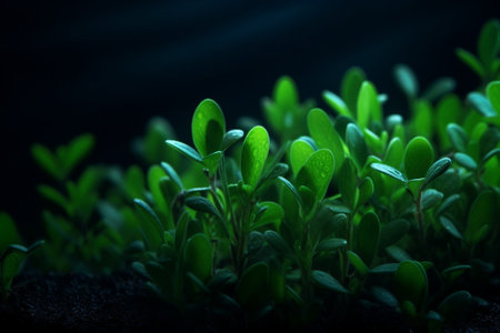 Generative AI : peas plant growing with black backgroundの素材
