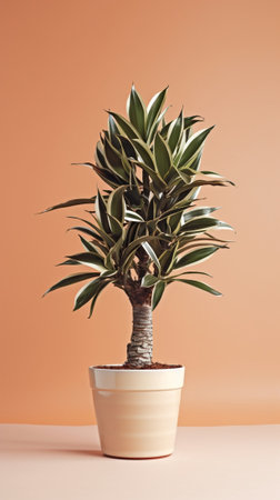 Generative AI : Wooden cup and Dracaena surculosa plantの素材