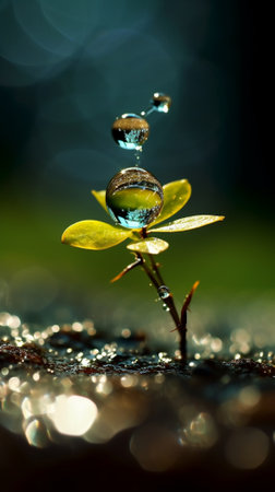 Generative AI : small sprout growing with water dropの素材