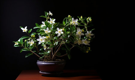 Generative AI : Asiatic Jasmine plant on white metal tableの素材