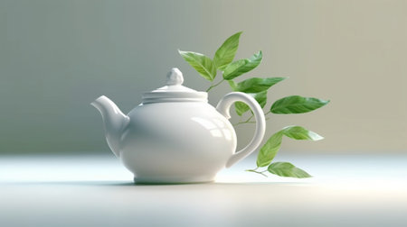 Generative AI : Old style tea pot and cup and pothos plantの素材