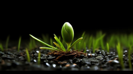 Generative AI : Small plant sprout growing with water dropの素材