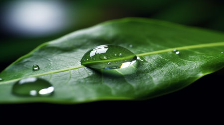 Generative AI : Water drop on leafの素材
