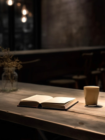 Generative AI : opened notebook on brown wooden table indoor houseの素材