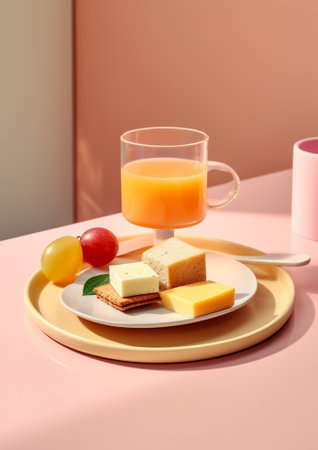 Generative AI : cantaloupe and rose tea mixed with snackの素材