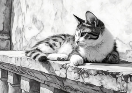 Generative AI : cat laying down on cement backgroundの素材