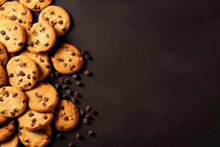 Generative AI : background of freshly baked chocolate chip cookiesの素材