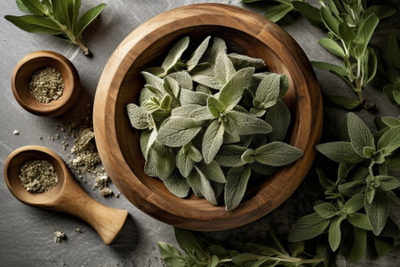 Generative AI : dried oregano on wooden backgroundの素材