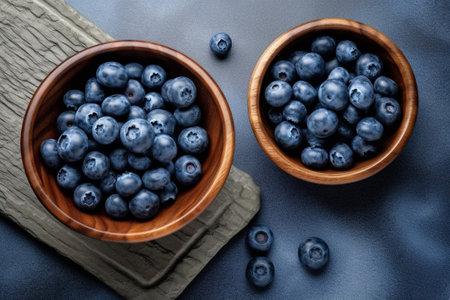 Generative AI : blueberries in wooden bowlの素材