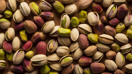 Generative AI : Colorful peeled raw dry pistachios food background textureの素材