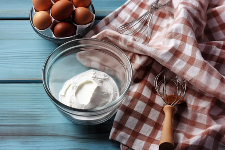Generative AI : brown sugar caster sugar butter chocolate in bowl prepare for melt brownies ingredientの素材